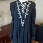 Clover + Scout Boutique dress charcoal lace up shift Embroidered Photo 1