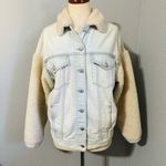 American Eagle Women Sherpa Sleeve Collared Denim Winter Jacket Sz S Photo 2