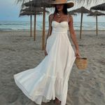 ZARA  dress maxi poplin ruffle flowy white corset bohemian summer vacation Photo 3