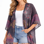 Women’s Sheer Floral Kimono Cardigan – Size L Black Size L Photo 0