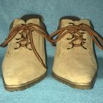 Paprika booties clogs slip on suede lace ups stacked heel tan size 5 1/2 Photo 1