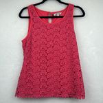 Jennifer Lopez Women's Coral/Pink Tank Top Sz Large Crochet/Eyelet Floral Design Photo 0