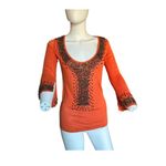 Moda International Womens Small Orange Lightweight Beaded sweater size medium​ Photo 9
