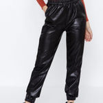 Nasty Gal Collection Black Vinyl Analysis Pants Joggers Elastic Waist Size 6 NWT Photo 0