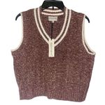 Freshman 1996 Womens Sweater V Neck Vest L Brown White Button Front Sleeveless Size L Photo 0