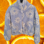 Urban Outfitters Outfitters Light Blue with White Flowers Full Zip Fleece Jacket Size XS Photo 0