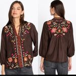Johnny Was Workshop Blouse Tunic Top Brown Rosalva Paris Effortless Embroidered Photo 1