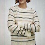 Madewell $98 Cotton Crewneck Sweater Dark Loden Stripe NT643 Size M Photo 0