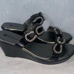 White Mountain  Black Rhinestone Open Toe Strappy 3” Wedge Sandals Size 8 Photo 2
