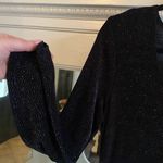 90s VINTAGE Black Lurex Babydoll Mini Dress Size Large/10 Long Sleeve Glitter Photo 5