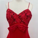 Vintage 90s Fit & Flare Mini Cocktail Dress Sweetheart Sequin Bodice Bow Red 4 Photo 3