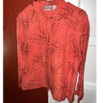 Chico's Sz 1 Medium Blouse Button Down Top Silk Linen Red Orange Tropical Floral Photo 10