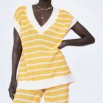 ZARA Oversized Striped Knit V-Neck Sweater Vest Sleeveless Yellow White Small Photo 0
