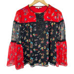 Rebecca Minkoff Red Floral Bell Sleeve Luca Top Size Small Cottage Prairie Photo 0