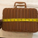 Brown tan wicker bamboo wooden weaving briefcase tote satchel hand bag purse boho vintage vibe gold hardware Photo 4