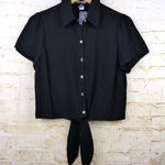 Hot Topic  Shirt Women M Black Psychic Reader Tie Front Button Goth Witch Moon Photo 0