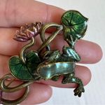Sweet Romance USA Bronze Tone Frog Lily Pad Brooch Womens Estate Jewelry Vintage Green Photo 0