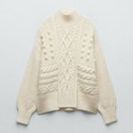 ZARA  Women’s Cable Knit Pompom Sweater Size M Photo 0