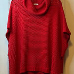 Crown & Ivy Cowl Neck Poncho Sweater Knit Red One Size Cotton Acrylic Loose Fit Photo 0
