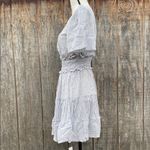 Cupshe  Blue & White Puff Sleeve V-Neck Ruffled Hem Mini Dress Vacay Summer Sz Sm Photo 2