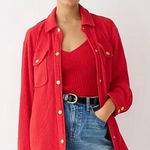 J.Crew J.‎ Crew Waffle Knit Shacket Womens Size 2X Red Cotton Snap Shirt Jacket Photo 0