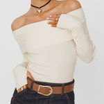 Princess Polly  Size M/L Morley Off‎ Shoulder Ribbed Sweater Cream Thumb Holes Photo 0