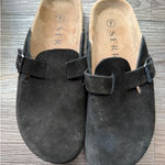 Serra Black Suede Leather Clogs Mules Slides Comfort Casual Shoes Size 7 Photo 0