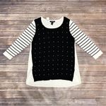 White House | Black Market Stripe 3/4 Sleeve Faux Pearls Sliding Seams Top *DEFECT Photo 5