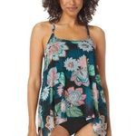 Coco reef  Tankini Top Asymmetric Mesh Floral Racerback Black Blue 34C Photo 0
