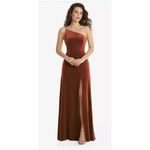 After Six NWT  One Shoulder Spaghetti Strap Velvet Maxi Gown Dress 24 Auburn Moon Photo 10