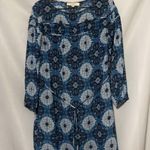 Loft ANN TAYLOR SIZE MEDIUM Blue White Smocked Dress medallion paisley design Photo 8