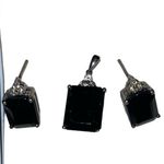 Onyx Black  and white topaz earrings and pendant 925 sterling Photo 1