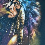 Vintage Native American chief cosmic galaxy smoke graphic short sleeve tee Black Photo 8