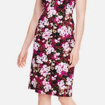 Lands' End  Floral Sheath Dress 16P Pink Red Stretch Sleeveless Knee Length Photo 0