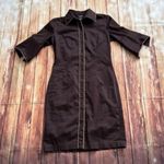 EXPRESS Women’s 3/4 Sleeve Button Down Stretch Sheath Midi Dress Brown Size 5/6 Photo 2