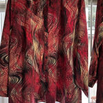 Catherines  Collared Button-Up Top Blouse Asymmetric Artsy Boho Red Plus Size 3X Photo 0