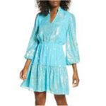 Lilly Pulitzer  Joella Metallic Silk Chiffon Dress Bermuda Blue Size 8 Photo 1