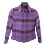 Dress Barn Vintage  Zip-Front Jacket Size 12 Purple Plaid Retro Women Wool Blend Photo 1