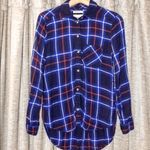 American Eagle Boyfriend Oversize Fit Blue Plaid Flannel Size Extra Small Photo 0