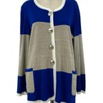 Misook Exclusively Cardigan Blazer Royal Blue Gray Stripe Button Front Size XL Photo 0