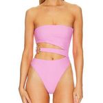Lovewave Pink Strapless One Piece Swimsuit SMALL Cutout Monokini Cheeky $128 NEW Photo 0