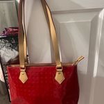 Arcadia Glossy Red and Tan Tote Bag Photo 1