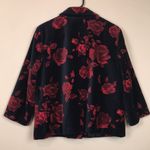 Talbots  Women's Floral Roses Velvet Black Red 7/8 Sleeve Jacket Photo 5