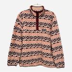 Lands' End  Heritage Quarter Snap Fleece Pullover Large Burgundy Orange Fair Isle Photo 0