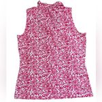 J. McLaughlin  Pink and White Leaf Print Durham Ruffle Neck Sleeveless Top Photo 4