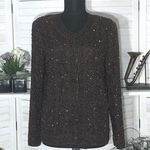Vintage 100% silk gold beaded sequined brown blazer long sleeves blouse Sz S Photo 0