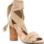 Raye Revolve x Mia Heel Nude Nubuck Suede Strappy Wrap Wood Block Heel Beige 7.5 Photo 1