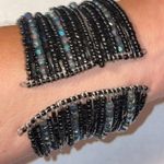 Black AB Rainbow Coated Seed Bead Beaded Boho Wide Cuff Bracelet Photo 8