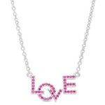 Zales Lab-Created Pink Ruby Staggered "LOVE" Necklace in Sterling Silver 16” Chain NWT Photo 0