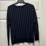 Halogen  Blue Crew Neck Sweater with Vertical Pinstripes Photo 0
